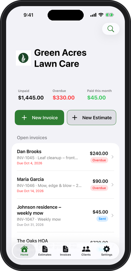 PaidNote dashboard showing unpaid, overdue and paid totals
