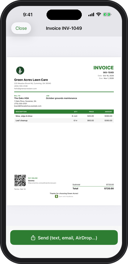 Invoice PDF with a payment QR code