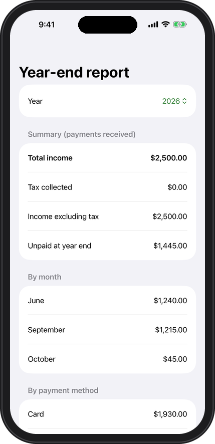 Year-end income report screen